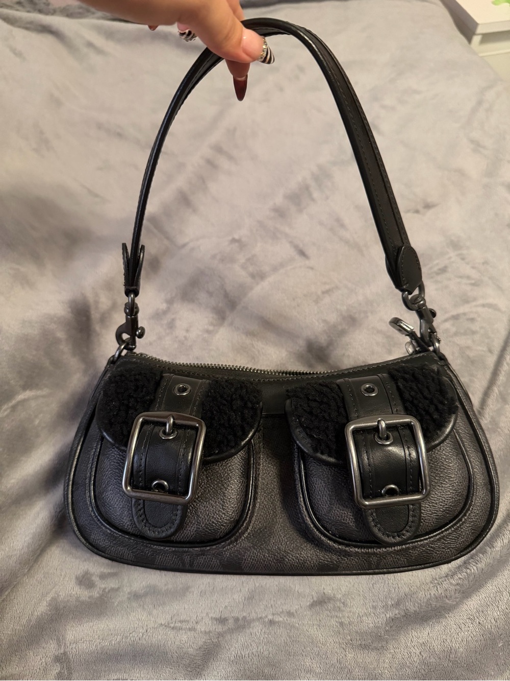 Black Women's Coach Shoulder Bag with Buckle Accents